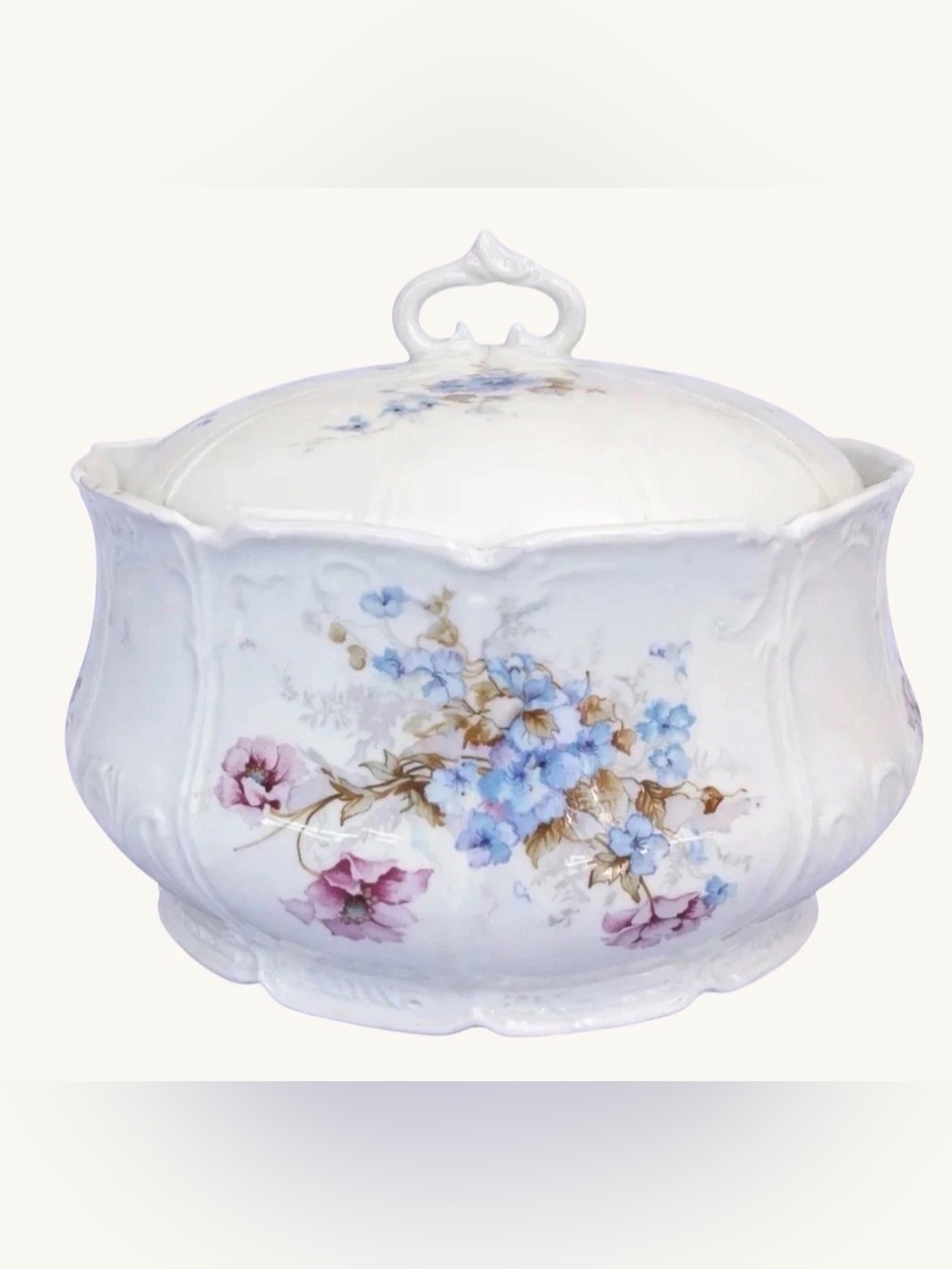 Tureen Hand Painted Porcelain Floral Covered Dish Vintage